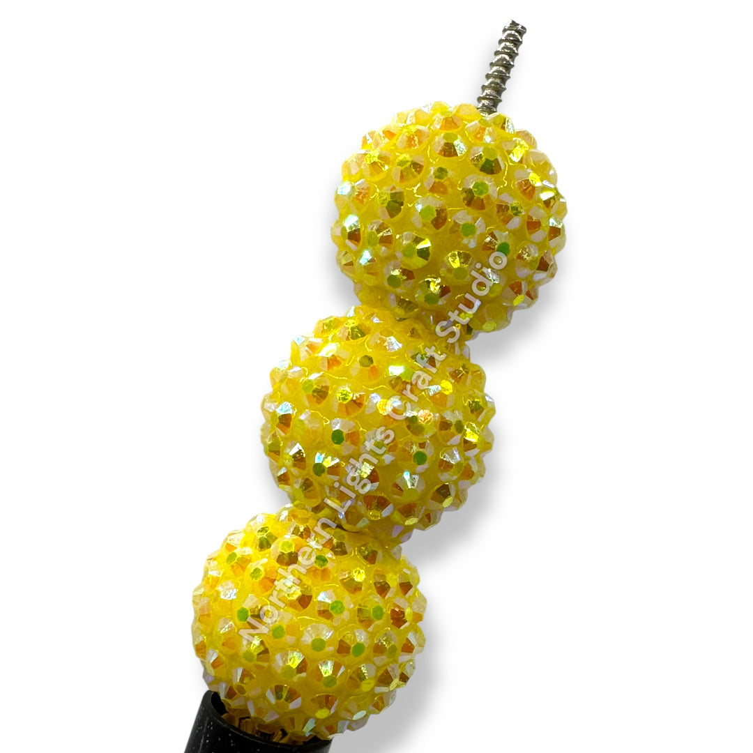 Yellow AB 20mm Acrylic Rhinestone Bubblegum Beads - 10pc.