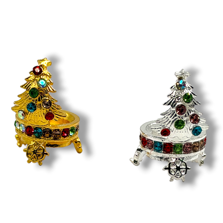 Christmas Tree Rhinestone Metal Alloy Bead Cap Spacer For 16mm Beads- 5pc.