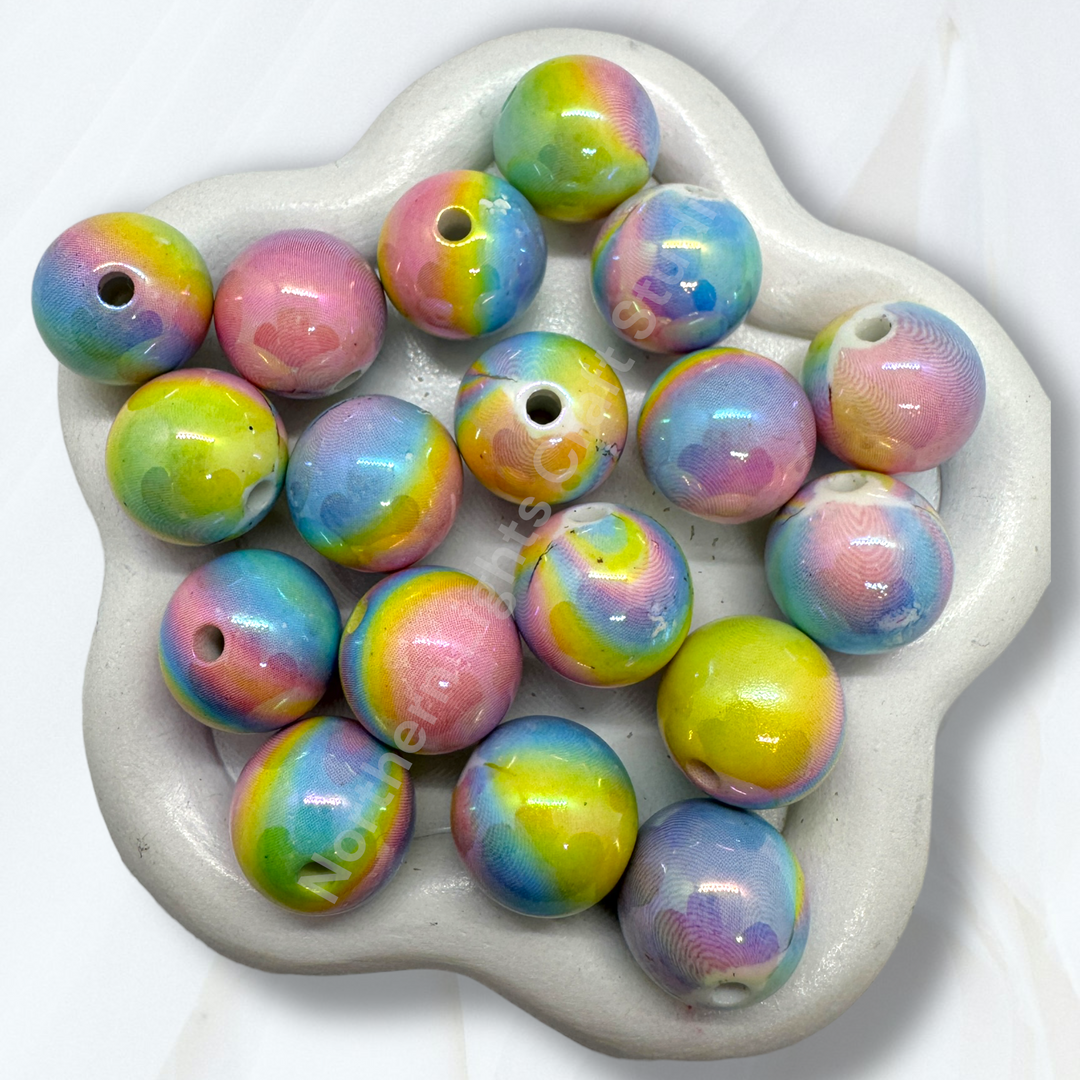 Easter Swirl Rainbow UV Printed 16mm Beads - 20pc.