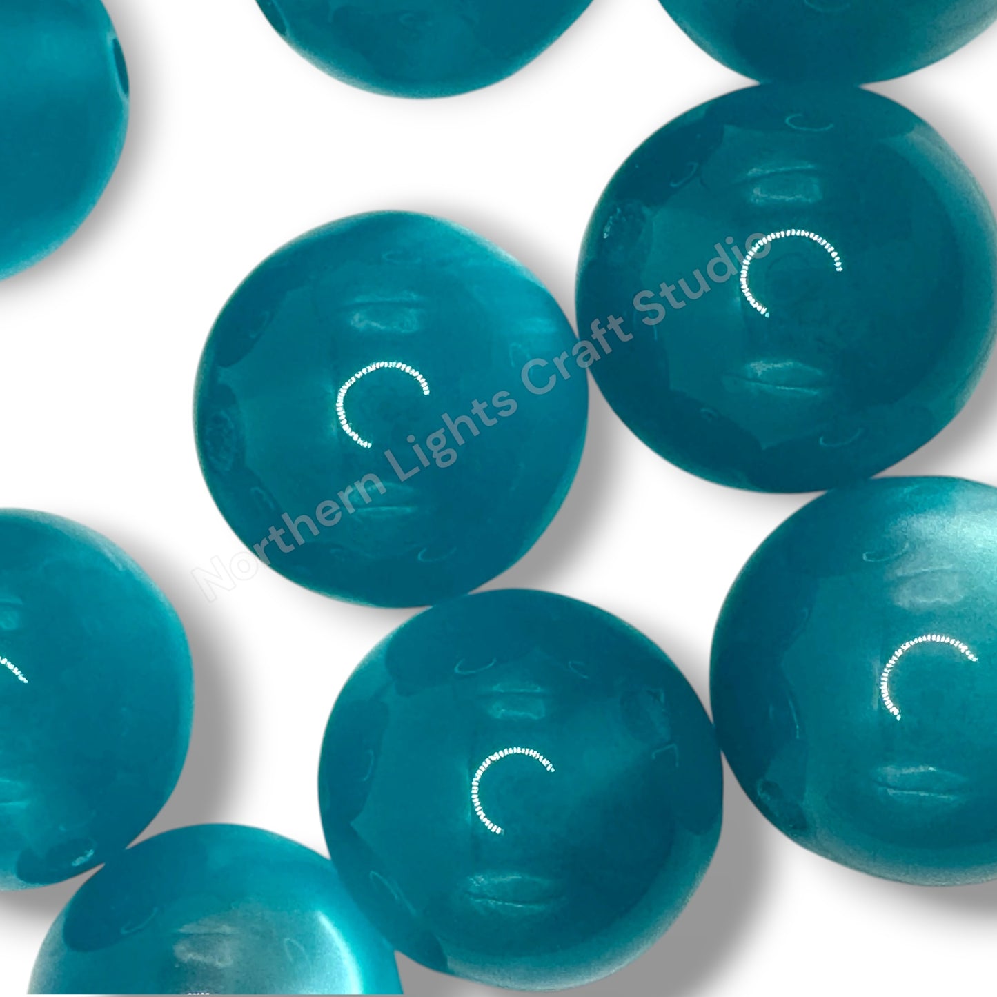 Teal Cat Eye Shiny 20mm Beads -10 pc.