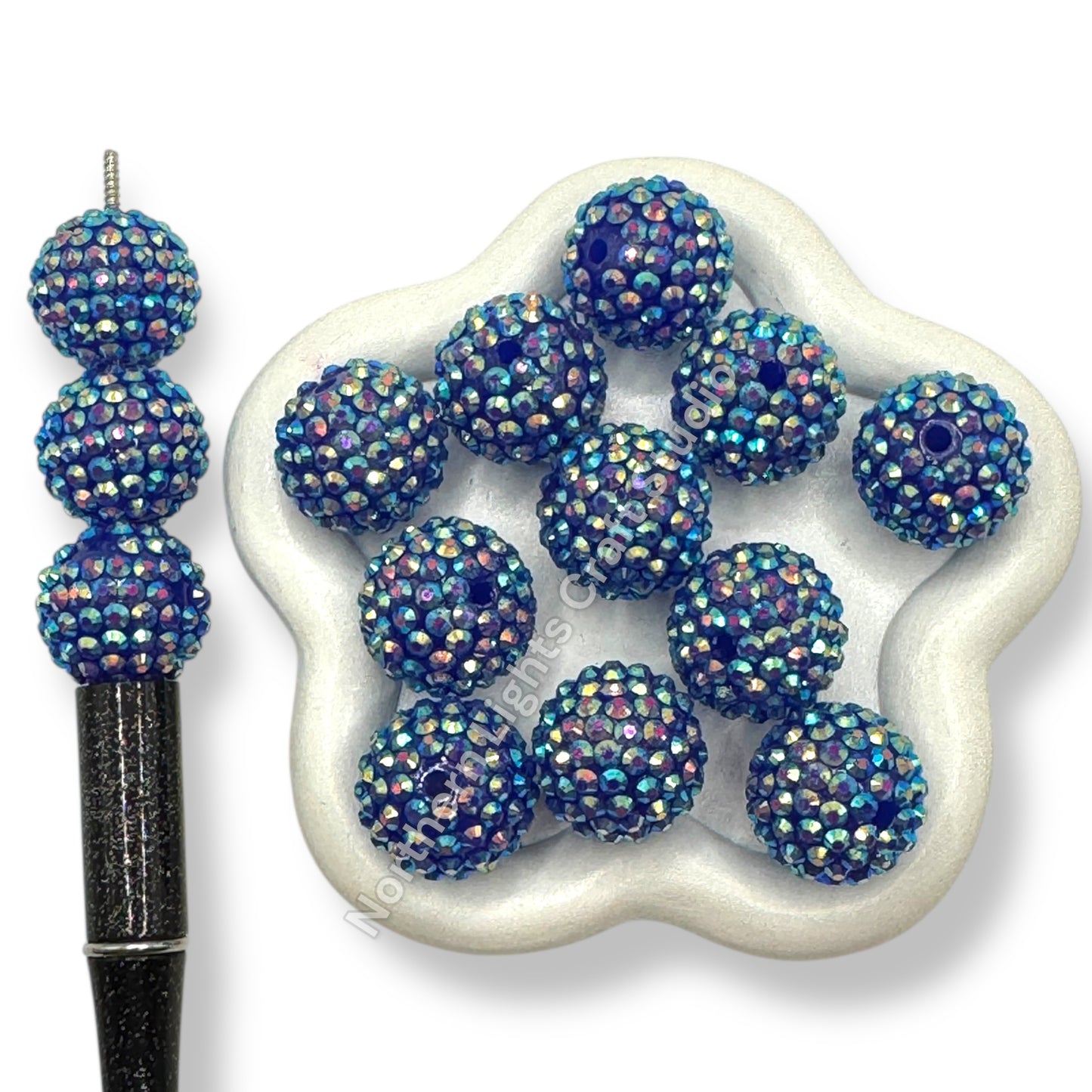 Blue AB 20mm Acrylic Rhinestone Bubblegum Beads - 10pc.