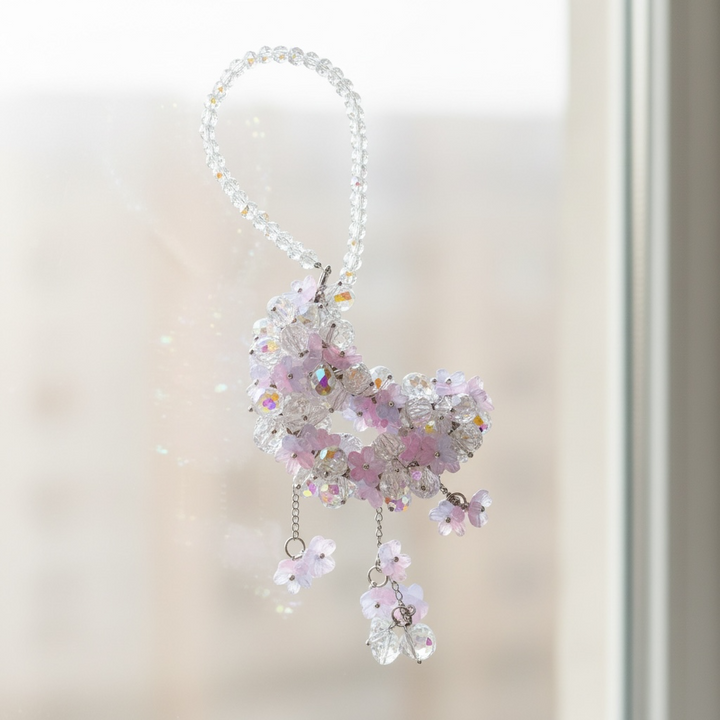 AB And Purple Flower Crystal Moon Suncatcher / Moon Car Charm