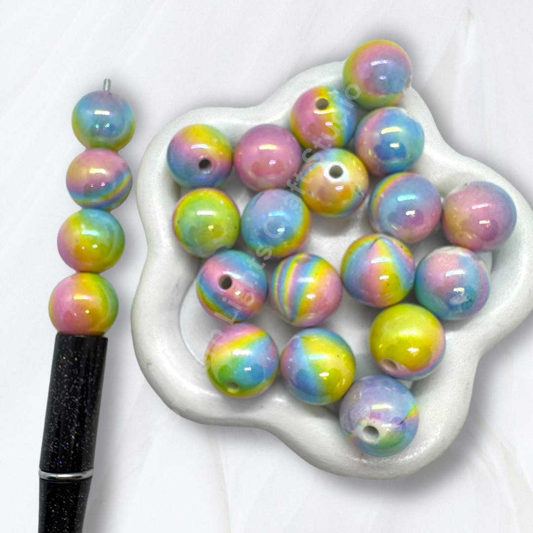 Easter Swirl Rainbow UV Printed 16mm Beads - 20pc.