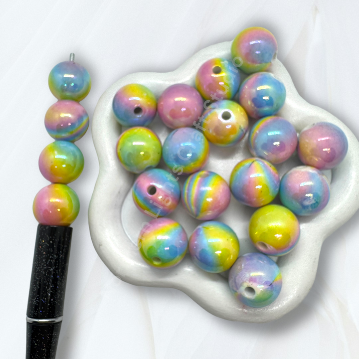 Easter Swirl Rainbow UV Printed 16mm Beads - 20pc.