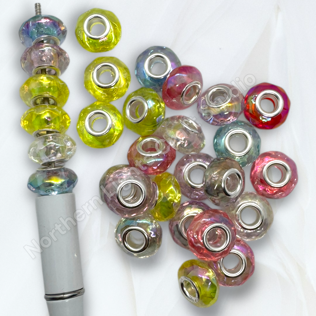Faceted Luminous Acrylic 14mm Large Hole Spacer Beads - 25pc. Mix