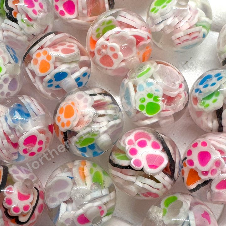 Paw Colorful Premium Confetti 16mm Resin Beads - 10pc.