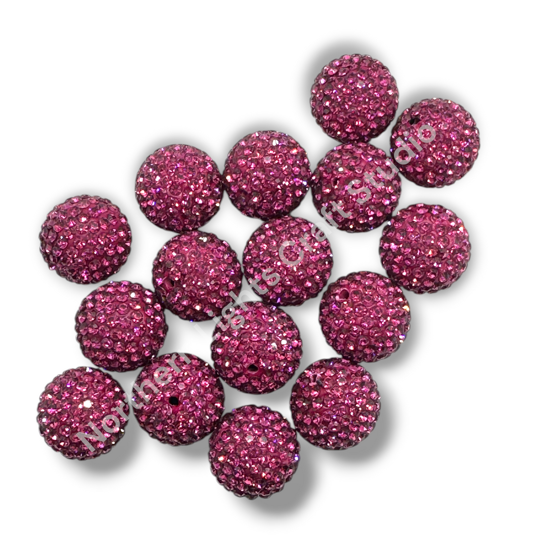 Magenta Rhinestone Clay Base Beads-16mm - 10pc.