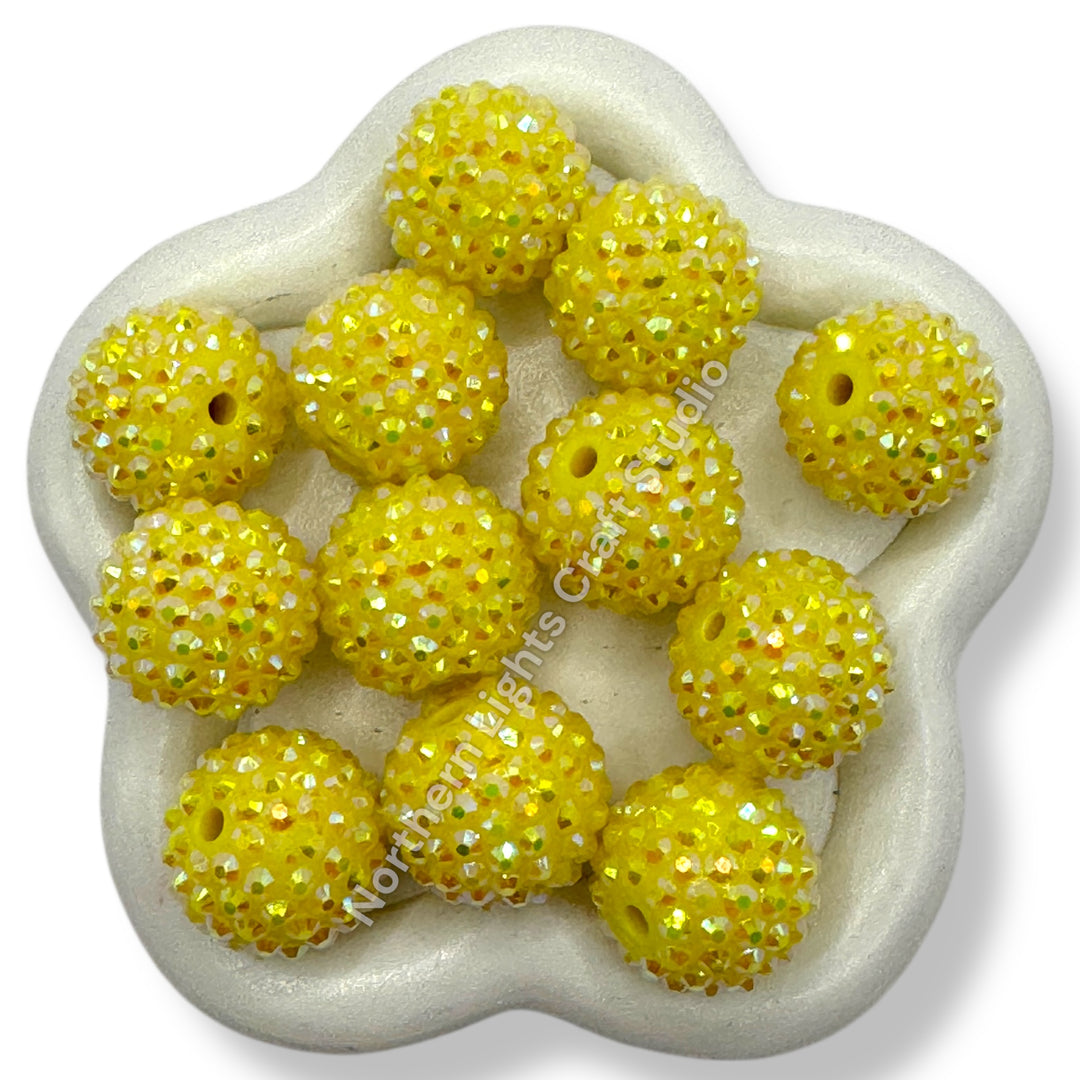 Yellow AB 20mm Acrylic Rhinestone Bubblegum Beads - 10pc.