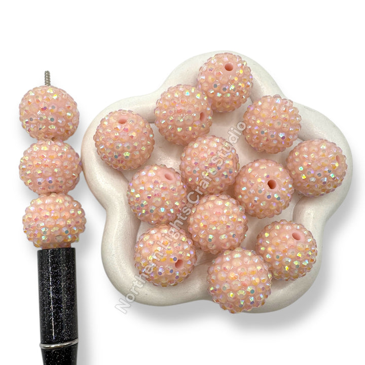 Peach Ice 20mm Acrylic Rhinestone Bubblegum Beads - 10pc.