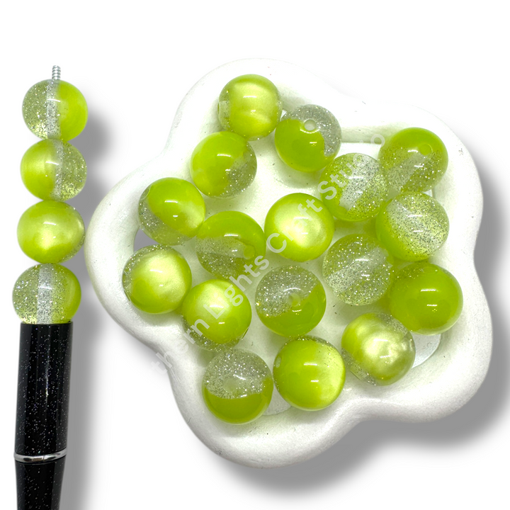Cat Eye Glitter Galaxy 16mm Bead - Green or Gold - 20 Pcs.