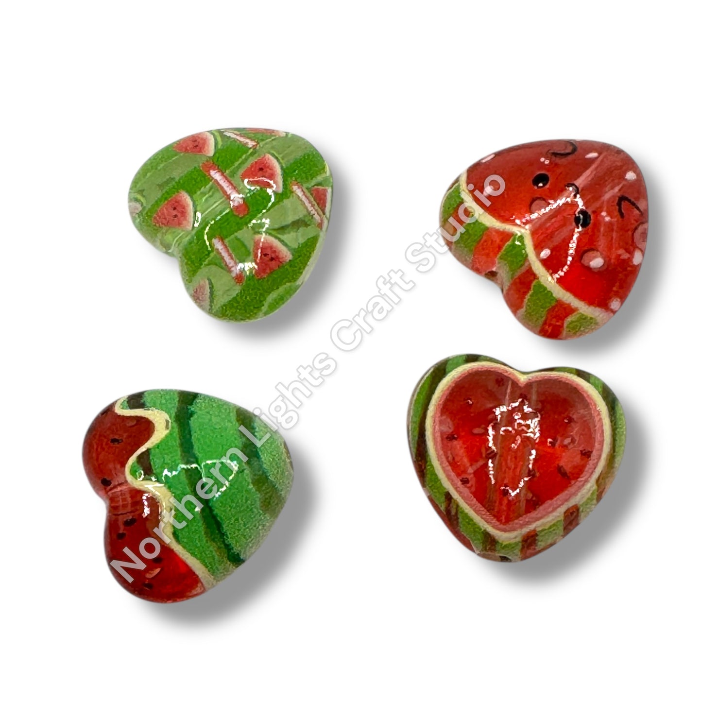 Watermelon Heart Printed Acrylic 16mm Bead Mix - 10pc.
