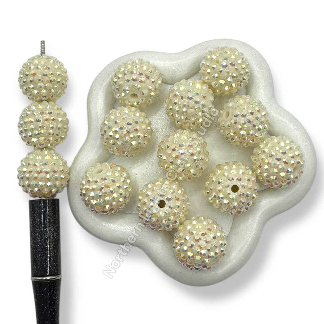 Cream AB 20mm Acrylic Rhinestone Bubblegum Beads - 10pc.