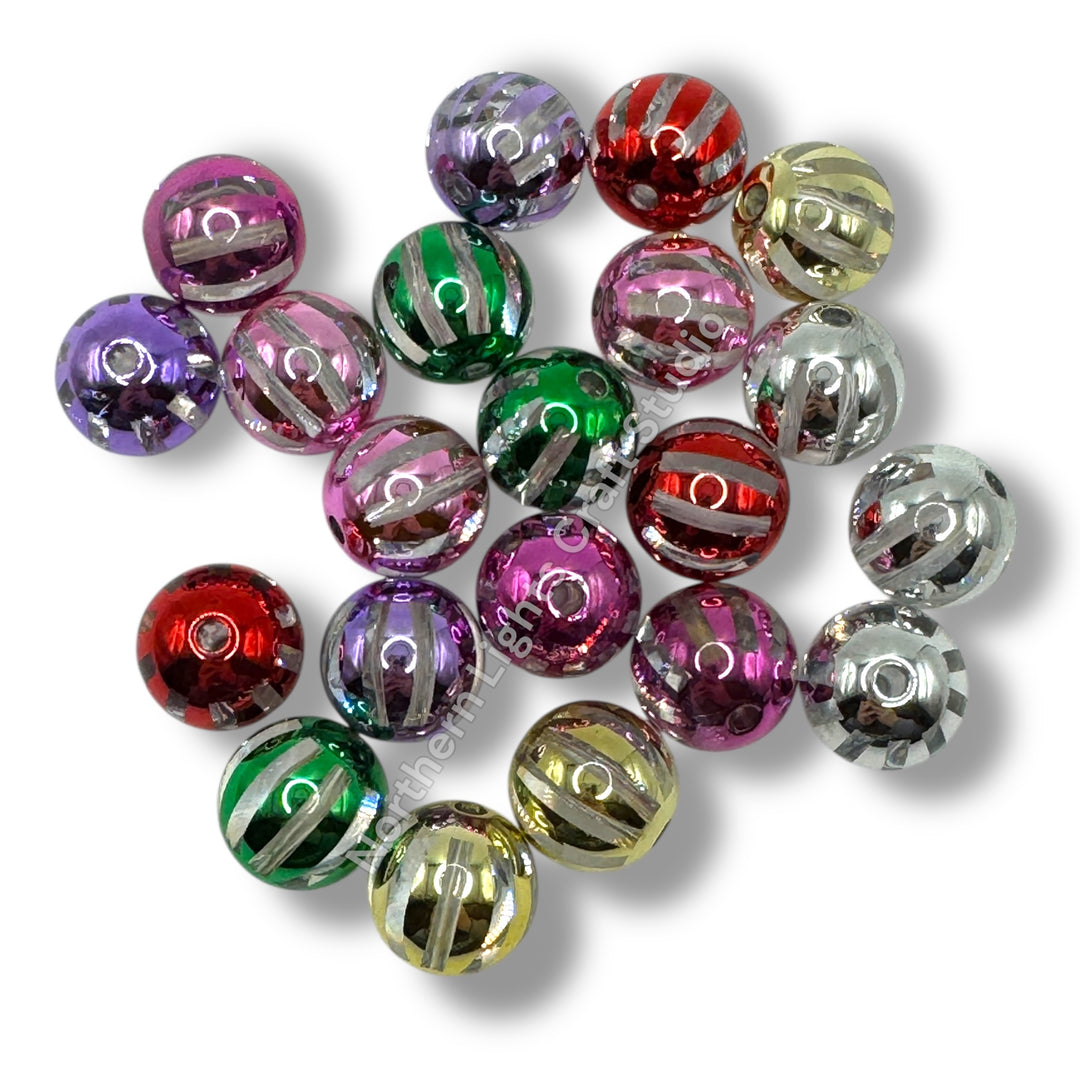 Shiny Striped 16mm Acrylic Beads - 20 pc.