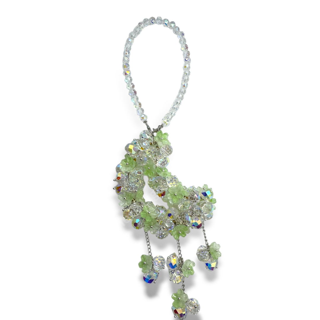 AB and Green Flower Crystal Moon Suncatcher Car Charm