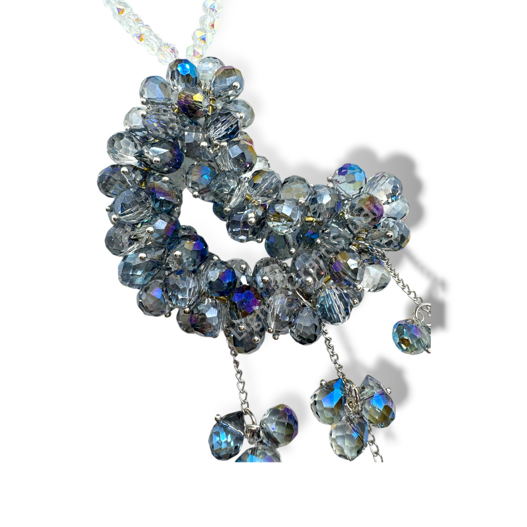 Grey and Blue Haze Crystal Moon Suncatcher / Moon Car Charm