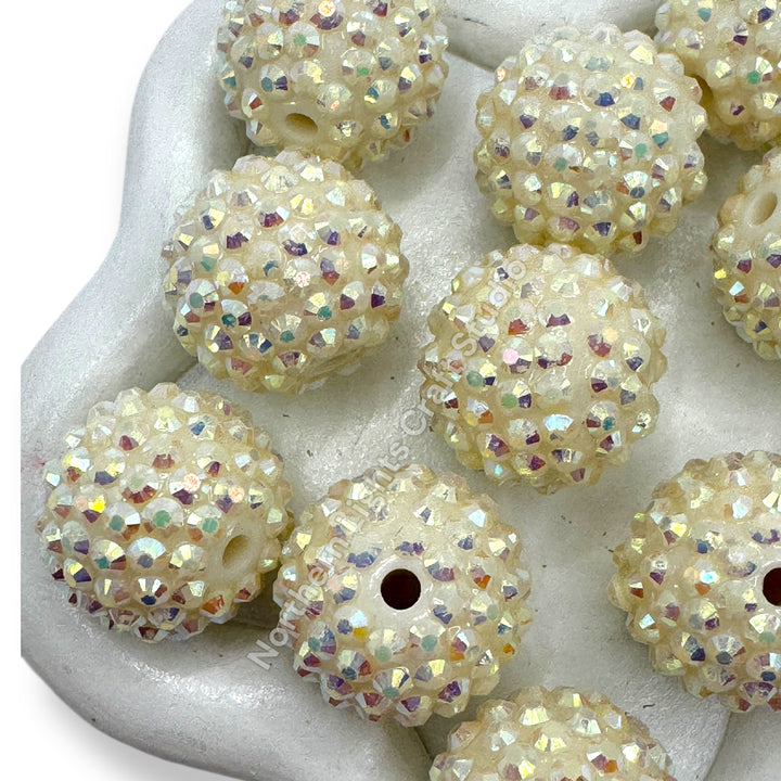 Cream AB 20mm Acrylic Rhinestone Bubblegum Beads - 10pc.