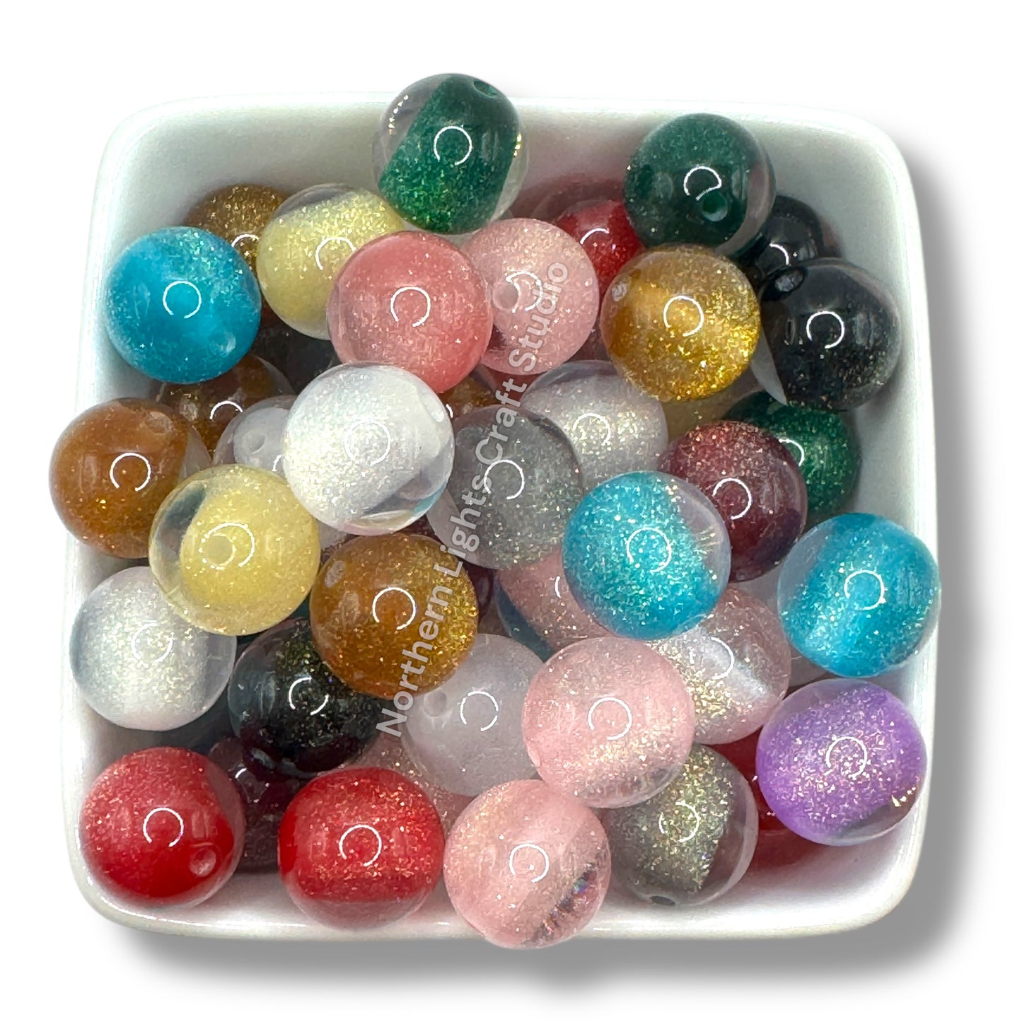 Fine Glitter Double Layer Core Bead Mix - 16mm - 20 pieces