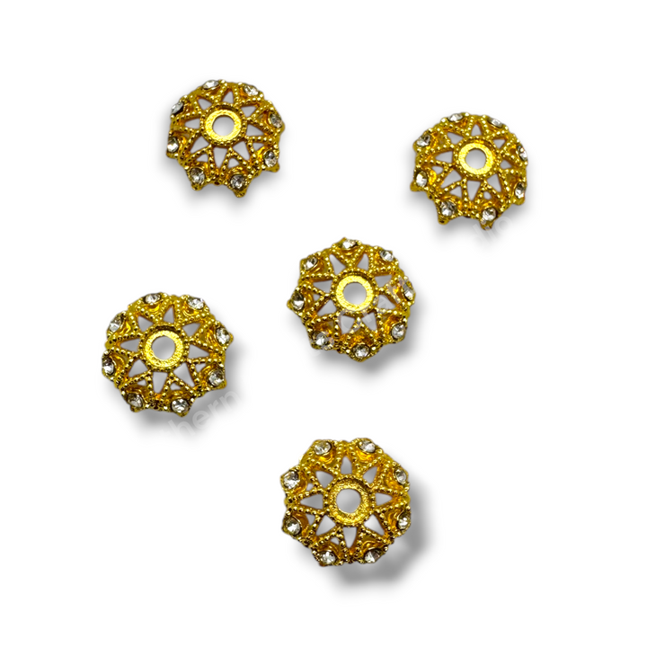 Metal  Flower Star Bead Cap With Rhinestones - 16mm -10pc.