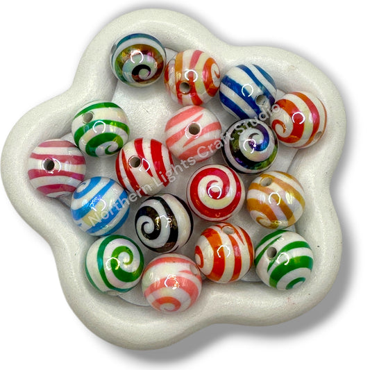 Acrylic UV Coated Swirl Printed Beads -16mm - 20pc.