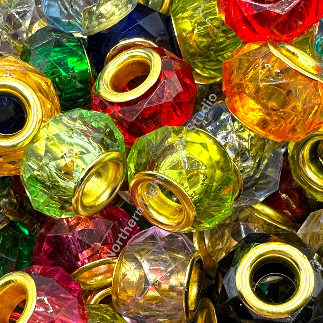 Clear Colorful Wheel Spacer 14mm Large Hole Beads - 25pc.