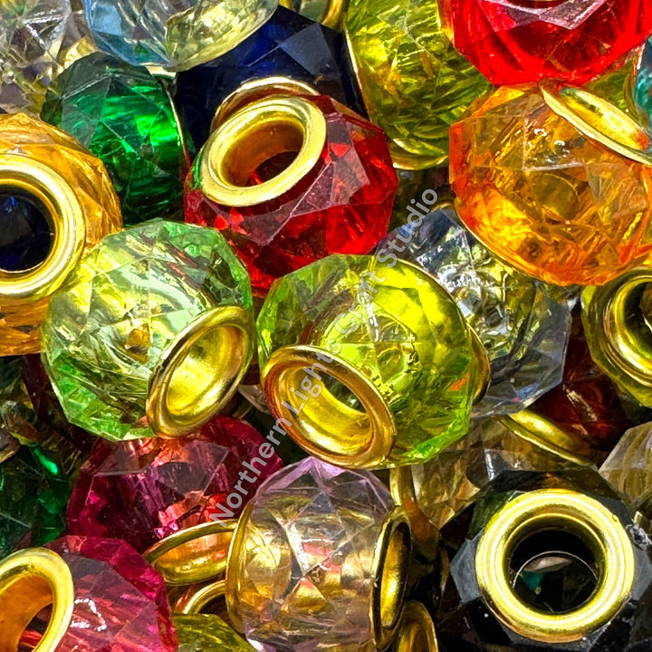 Clear Colorful Wheel Spacer 14mm Large Hole Beads - 25pc.