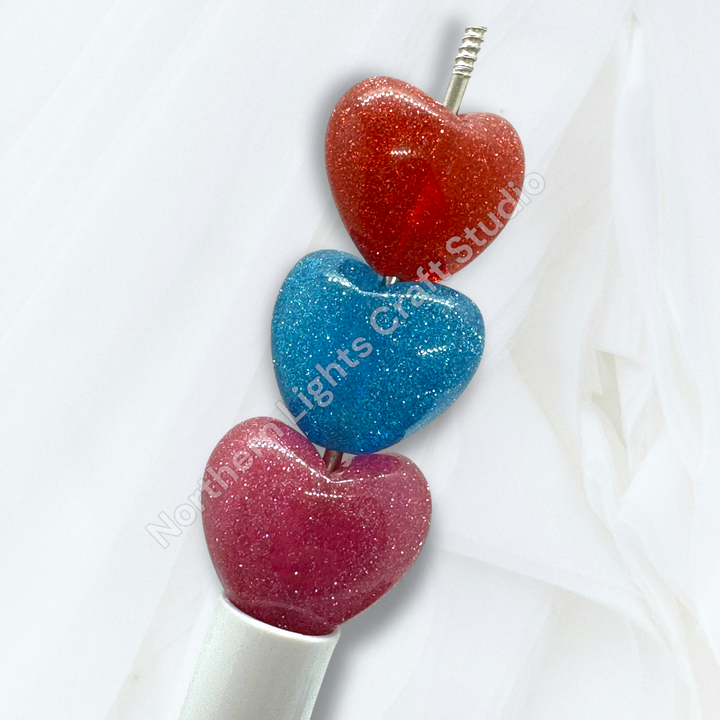 Glitter Dust Acrylic Heart Beads -10pc.