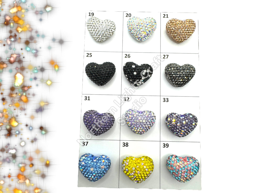 Rhinestone Heart Beads, Pave Heart Crystal Beads, Clay Pave Rhinestone Hearts, Crystal Hearts, Bling Hearts,  - Read Description