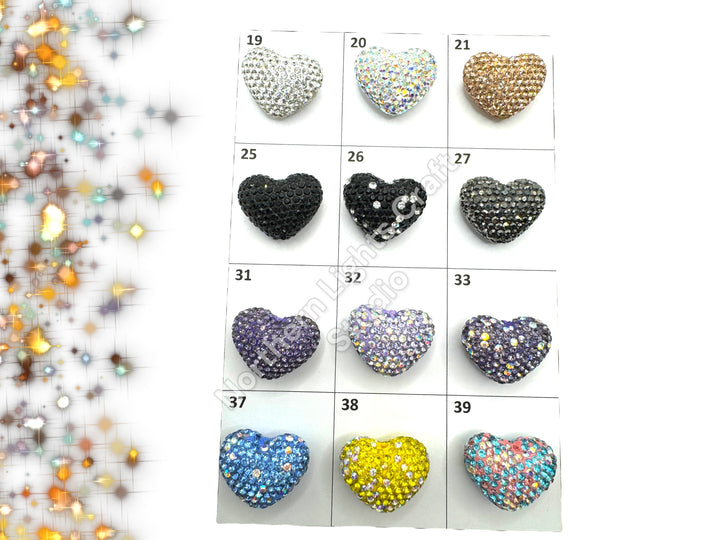 Rhinestone Heart Beads, Pave Heart Crystal Beads, Clay Pave Rhinestone Hearts, Crystal Hearts, Bling Hearts,  - Read Description