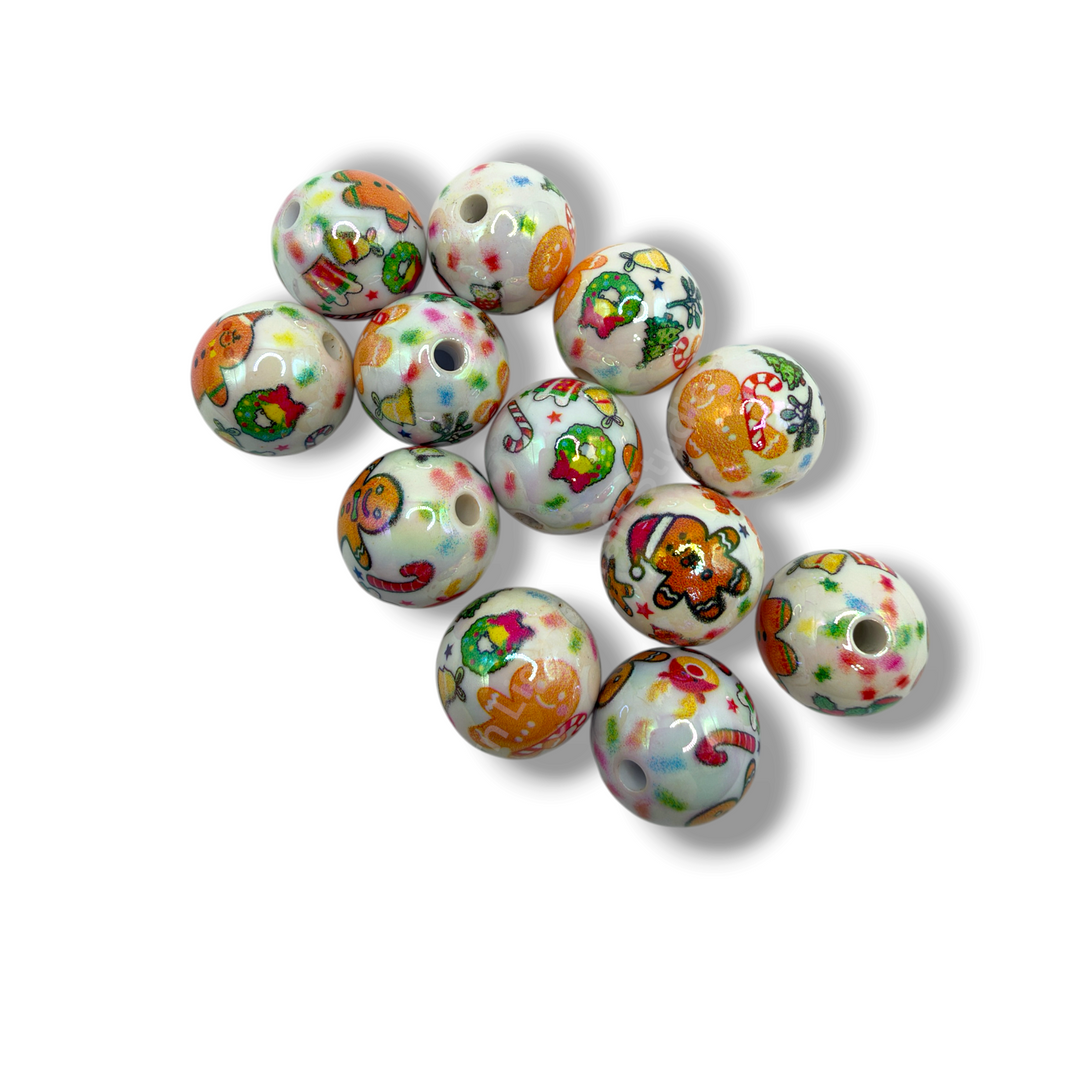 Cute Holiday Gingerbread Printed UV Acrylic 16mm Bead -20 pc.