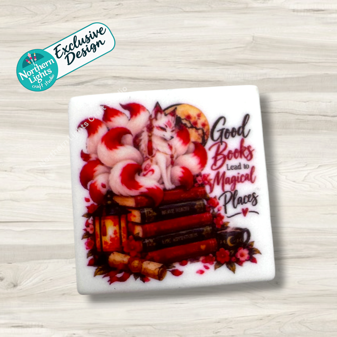 Good Books Lead to Magical Places Printed Silicone Focal - Exclusive Design!