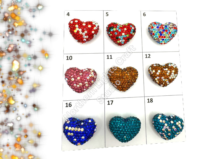 Rhinestone Heart Beads, Pave Heart Crystal Beads, Clay Pave Rhinestone Hearts, Crystal Hearts, Bling Hearts,  - Read Description