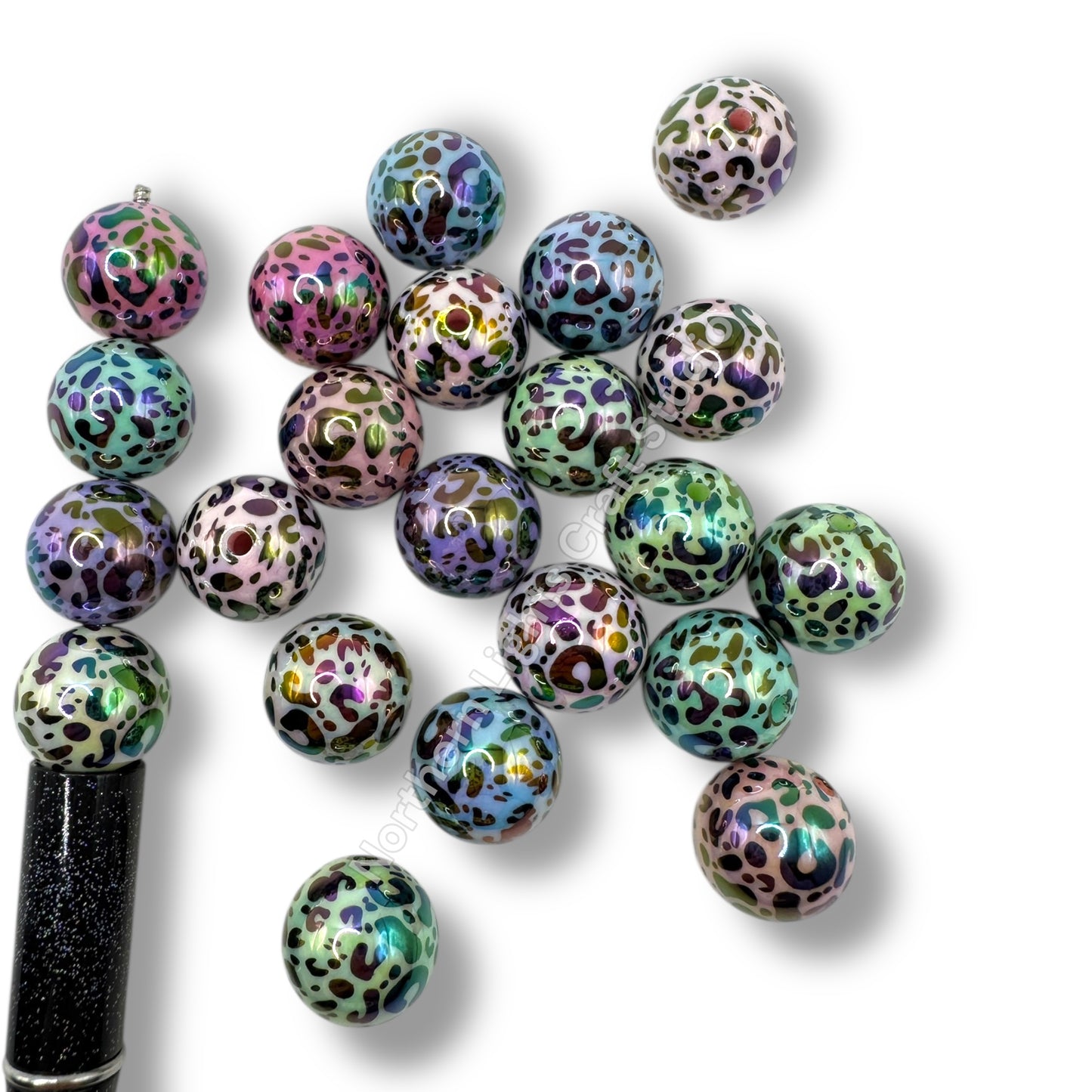 Colorful Leopard Print UV 16mm Acrylic Beads - 20pc.