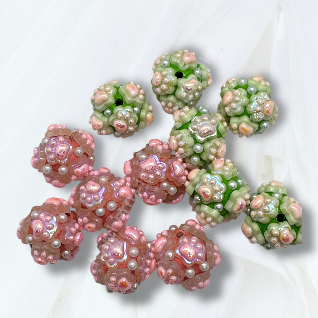 Fancy Clay Base Paw Charm Beads -5pc.