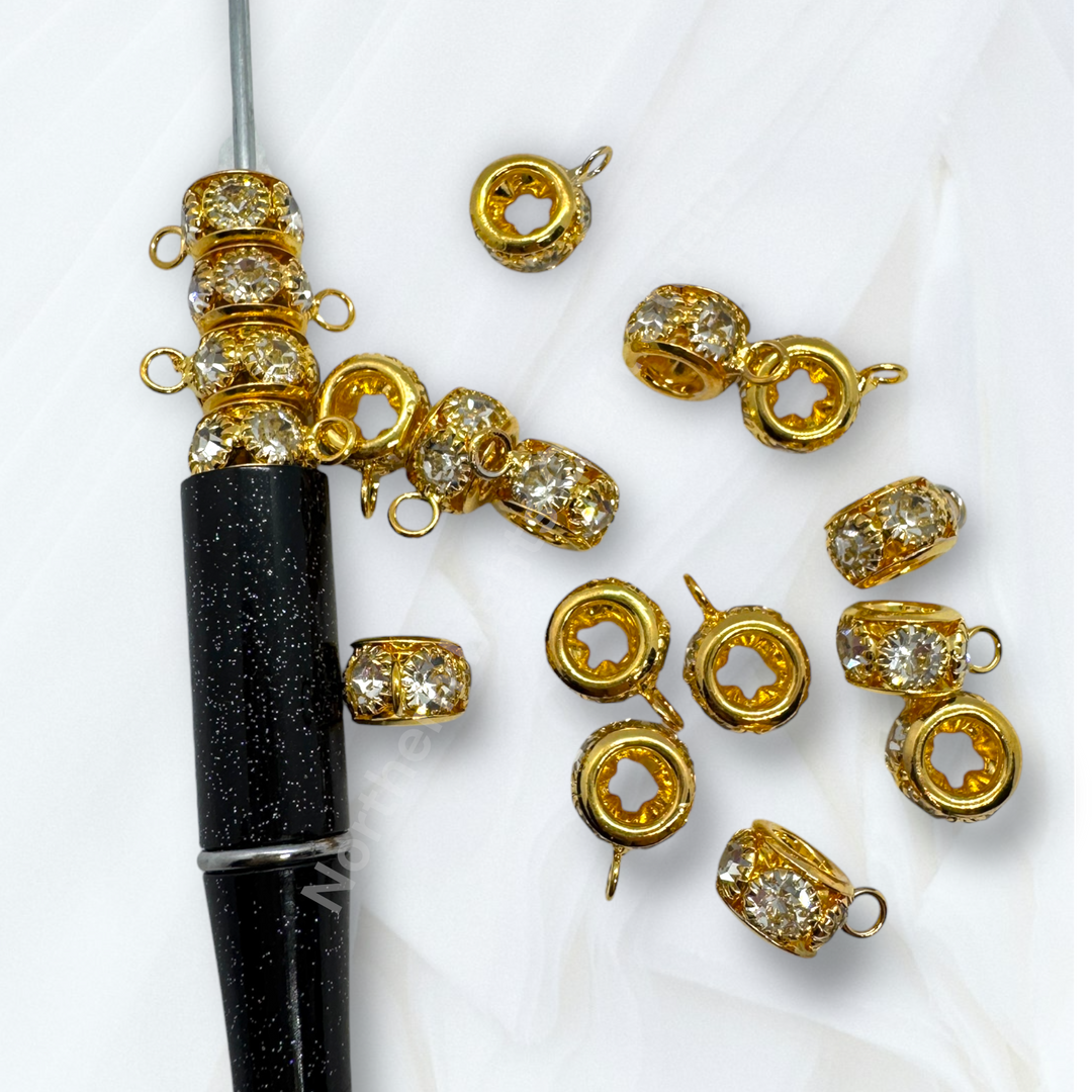 10mm Metal Alloy Spacer Bail Bead with Rhinestones - 10 pc.