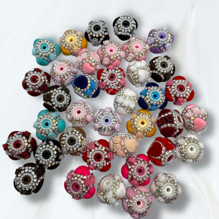 Fancy Velvet Heart and Flower Bead - 10pc.  mix