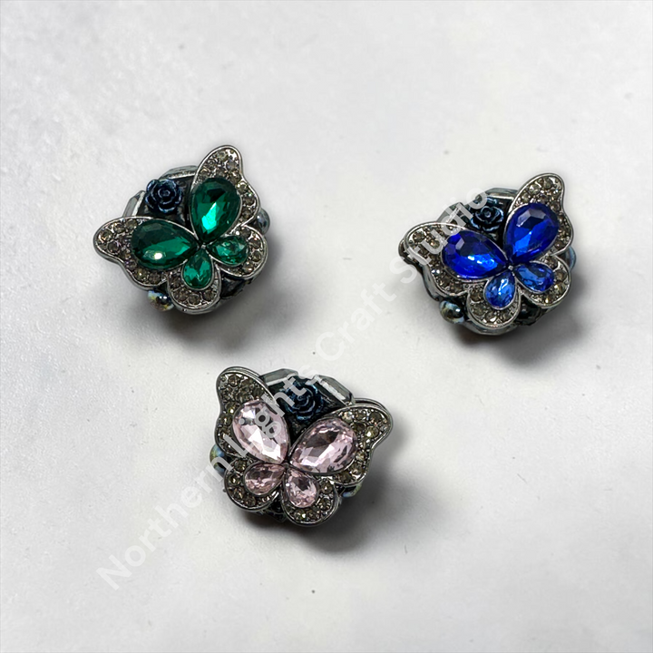 Fancy Crystal Butterfly Gunmetal Clay Base Beads - 1pc.