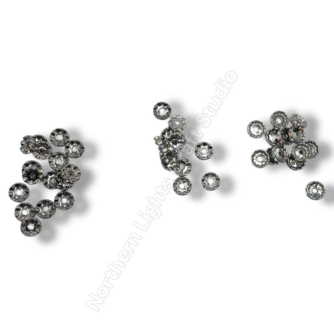 GunMetal Rhinestone 12mm Spacers -25pcs. (Clear or AB, Wavy or Round)