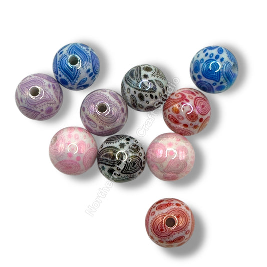 Paisley Bandana Printed 16mm Acrylic Beads - 20pc.