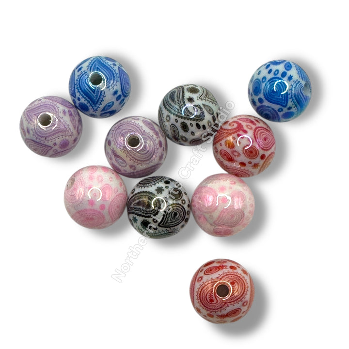 Paisley Bandana Printed 16mm Acrylic Beads - 20pc.