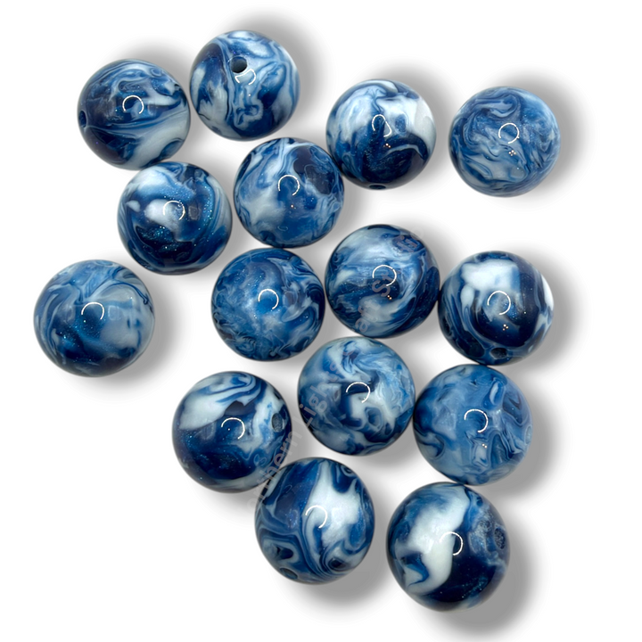 Blue and White Swirl Printed 16mm Acrylic Beads - 20pc.
