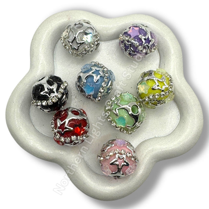 Silver Star cage beads - 4 pc.
