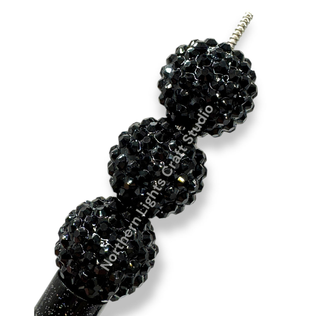 Black 20mm Acrylic Rhinestone Bubblegum Beads - 10pc.