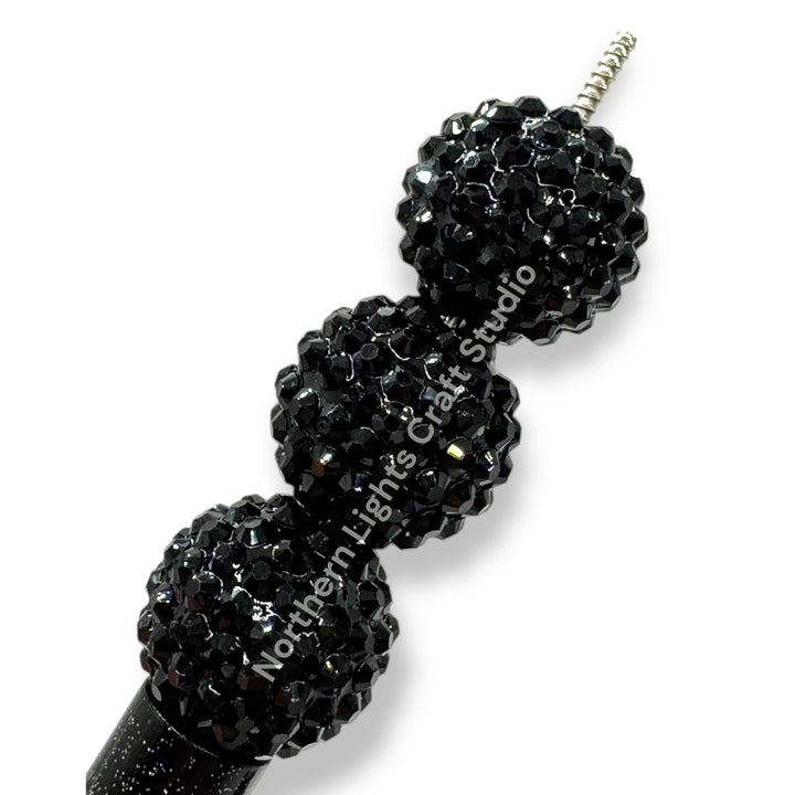 Black 20mm Acrylic Rhinestone Bubblegum Beads - 10pc.