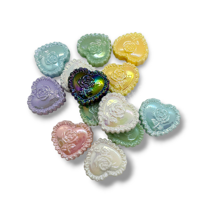 Acrylic Rose Heart UV Focal Beads - 10 pc. Mix - LIMITED QUANTITY