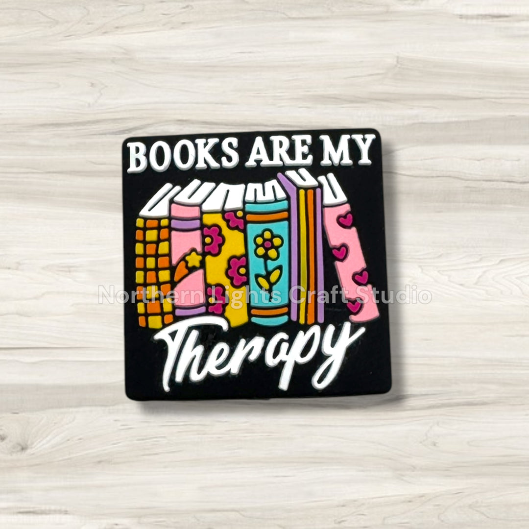 Books Are My Therapy Black Base Silicone Focal Bead