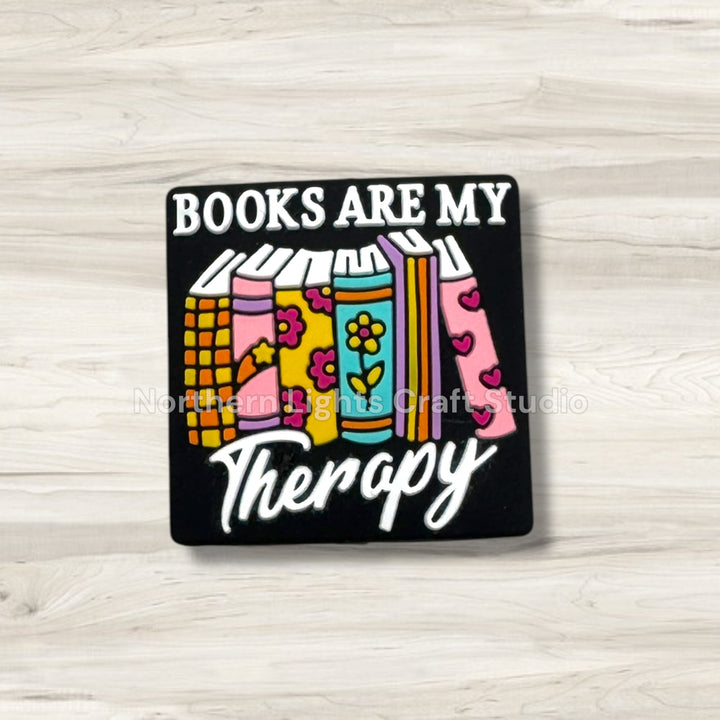 Books Are My Therapy Black Base Silicone Focal Bead