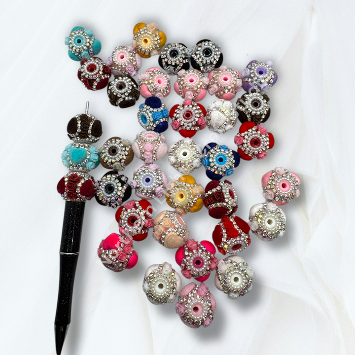 Fancy Velvet Heart and Flower Bead - 10pc.  mix
