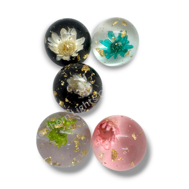Mini Flower Gold Flake 20mm Globe Pen Topper - 5pc. Mix LIMITED QUANTITY