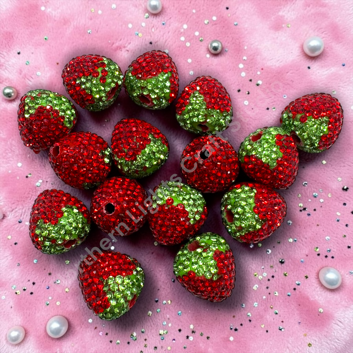 Rhinestone Strawberry Beads -Small or Large Sizes - 1pc.
