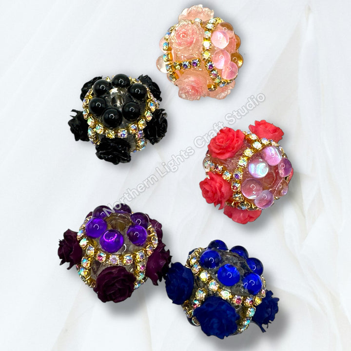 Fancy Velvet Flower and Rhinestone Bead -2pc.